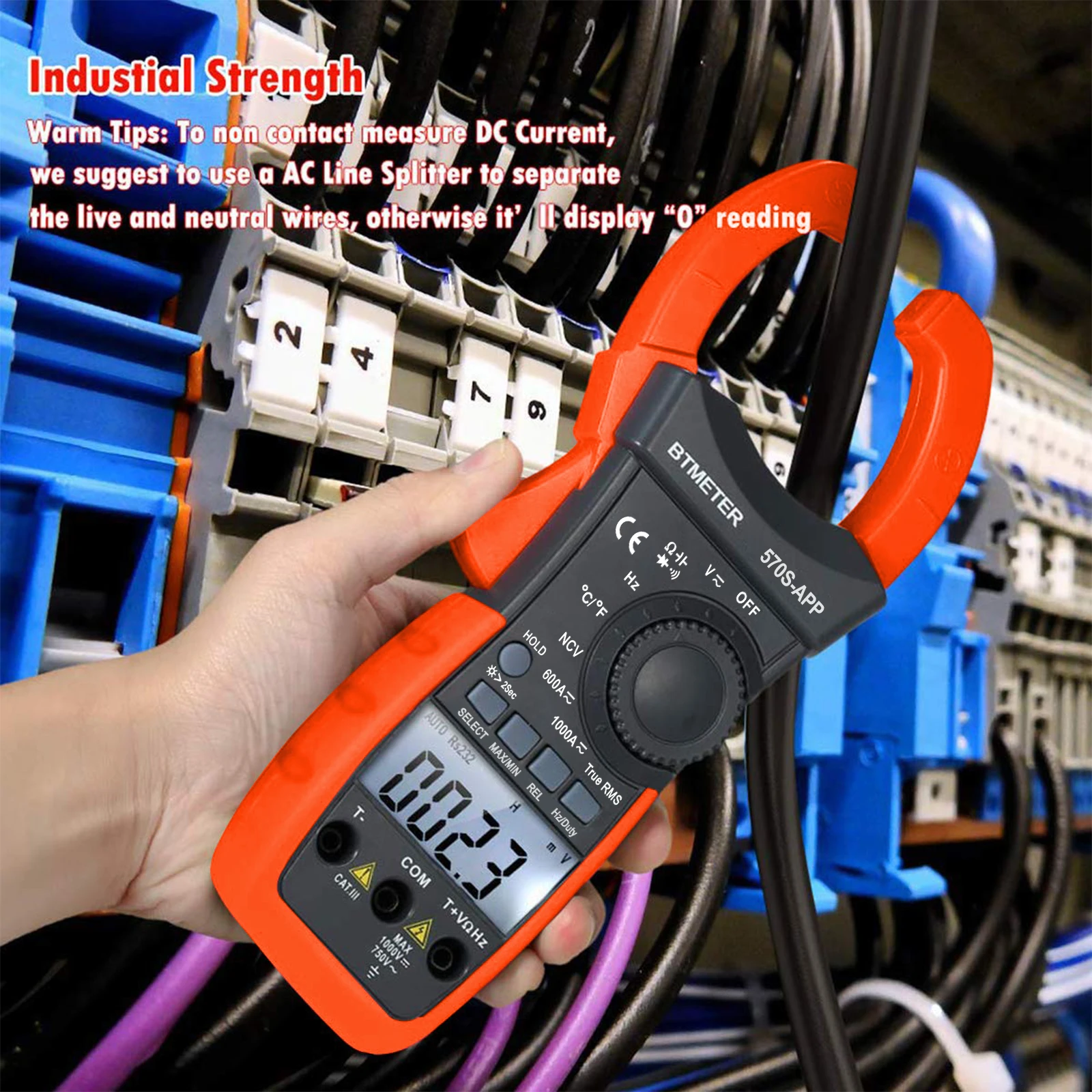 BT-570S-APP Digital AC/DC Volt Amp Clamp Meter,Wireless Bluetooth 1000A Meter for Voltage,Current,Ohm,Cap,Temperature Tester