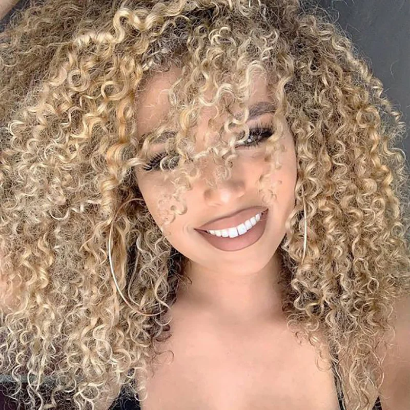 T1B/27 Brazilian Human Hair Kinky Curly Lace Front Wig 4x4/13x4 Lace Available Ombre Blonde Lace Frontal Wigs Pre Pluck EUPHORIA