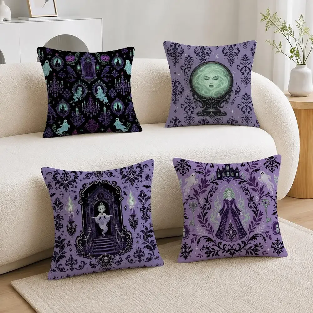 Horror Custom Nordic Haunted Mansion Purple With Madame Cushion Cover Soft Short Plush Throw Pillowcase Sofa Bedroom Home Decor
