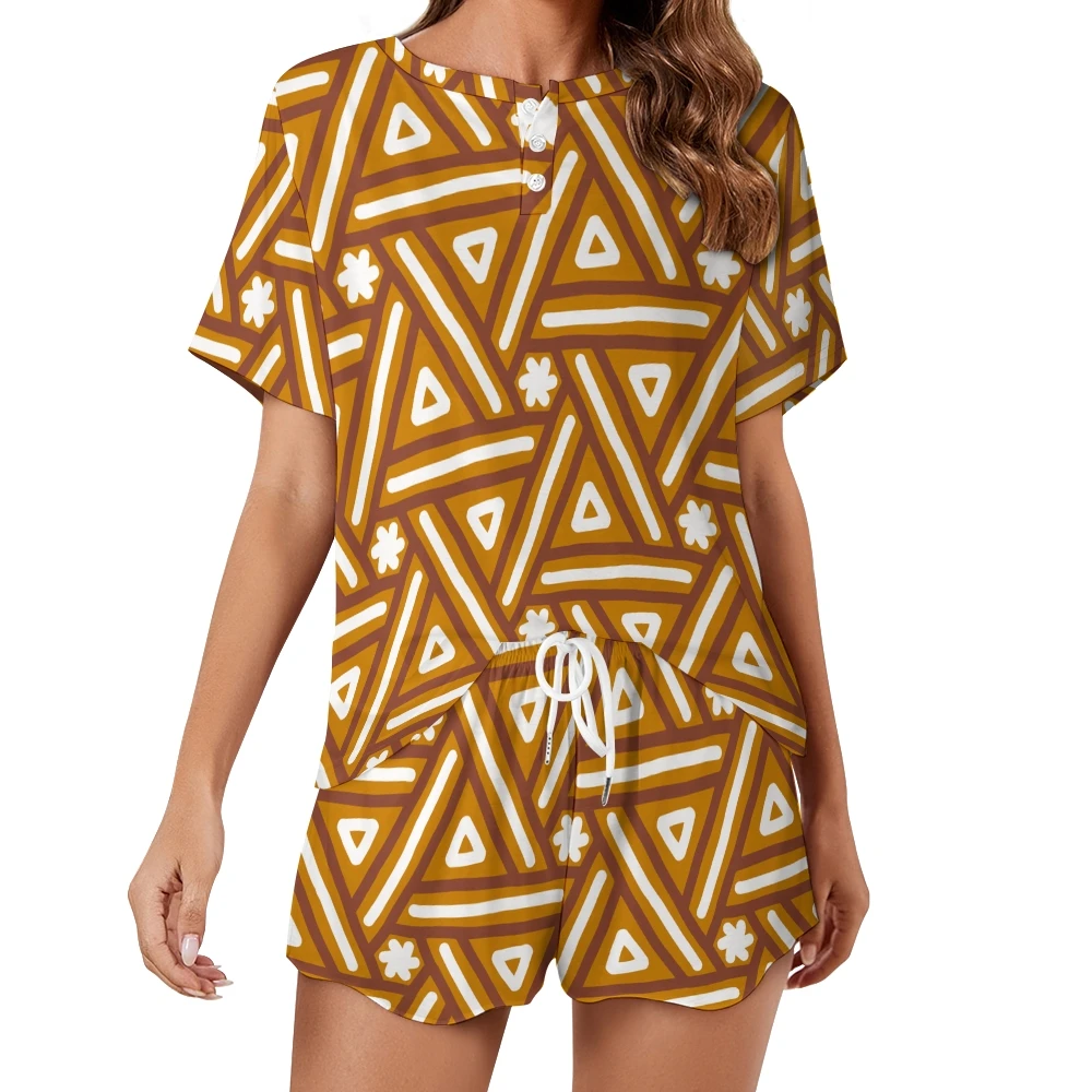 Etnisch Geometrisch Patroon Dames 2-delige Knoop Met Korte Mouwen En Korte Mouwen Voor Nachtkleding Loungewear Pj Set Zomer Thuispak