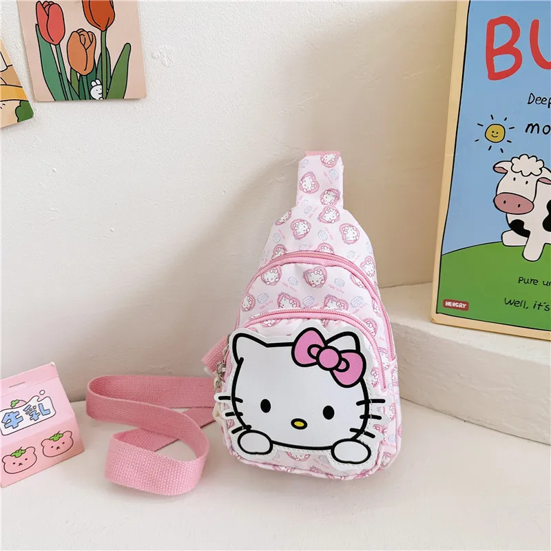 Sanrio crianças saco de peito olá kitty kuromi cinnamoroll dos desenhos animados impresso sacos do mensageiro ao ar livre bolsa de ombro pequeno pacote peito
