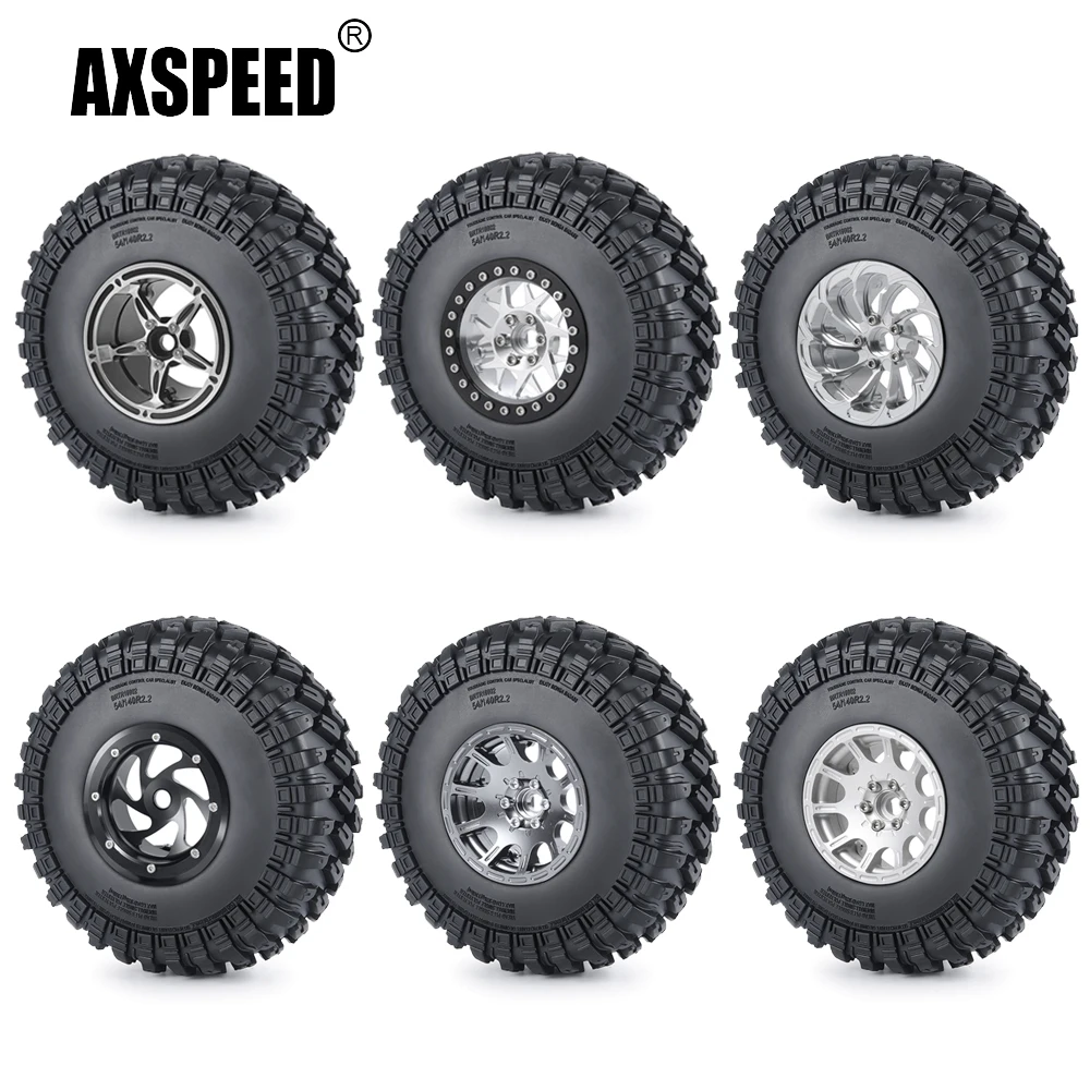 AXSPEED 2.2 inch Beadlock 140mm Rubber Tires & Aluminum Alloy Wheel Rims for Axial Wraith SCX10 TRX-4 1/10 RC Crawler Car Model