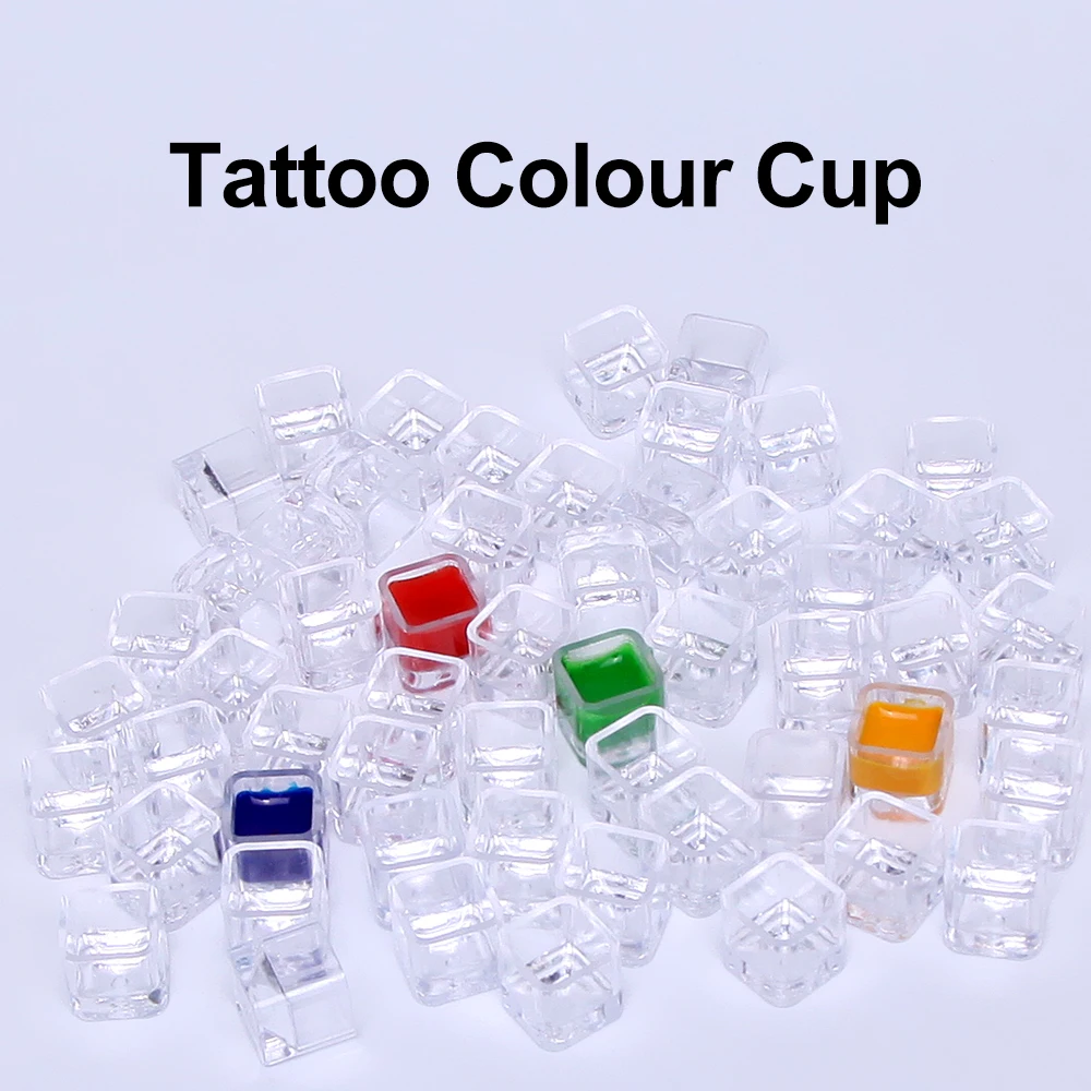 JZ Supply Clean Packaging Disposable Cube Grid Type Tattoo Ink Cups Plastic Pigment Clear Holder Container Caps 50PCS