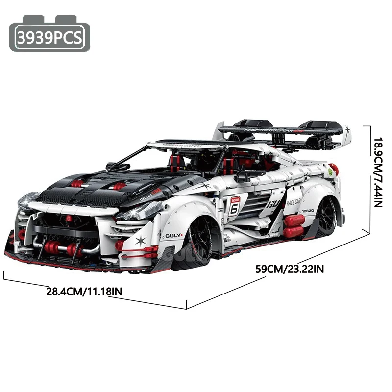 1:8 Technische GTR Raceauto Sportwagen Bouwstenen Stadsmodel Mechanisch Snelheidsvoertuig Speelgoed voor Volwassenen Verjaardagscadeau