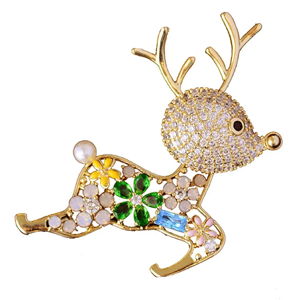 

Christmas Fawn Brooch Decorative Elk Pin Zircon Creative Clothing Accessory Gifts Women Girls Party Prom Elegant Jewelry