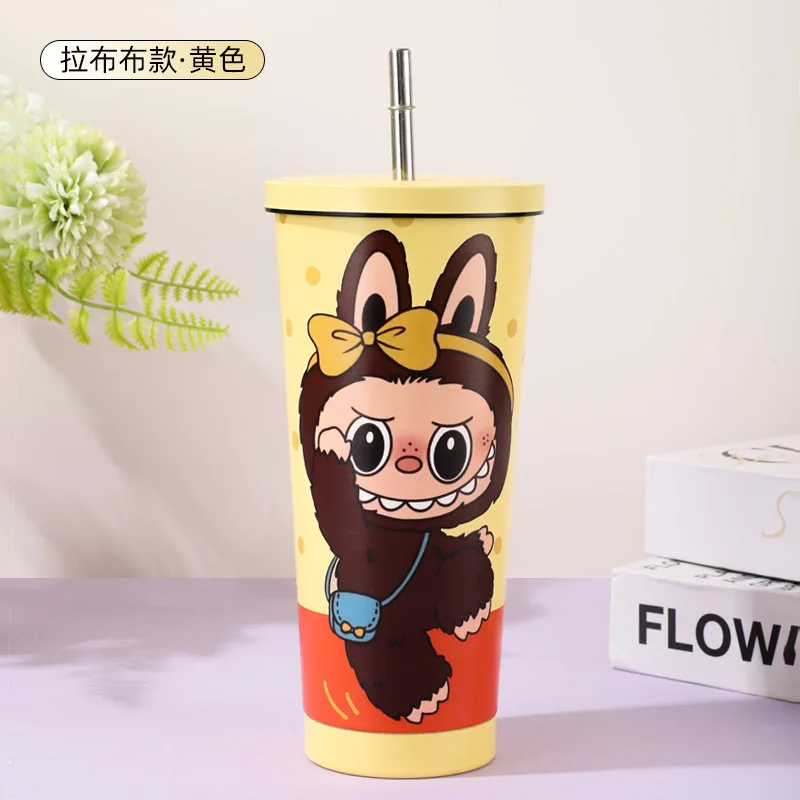 

New Super Cute Cartoon Coffee Mug Straw Cup Household 304 Stainless Steel Thermos Cup Bingba Cup Portable Car Cup Water Bottle