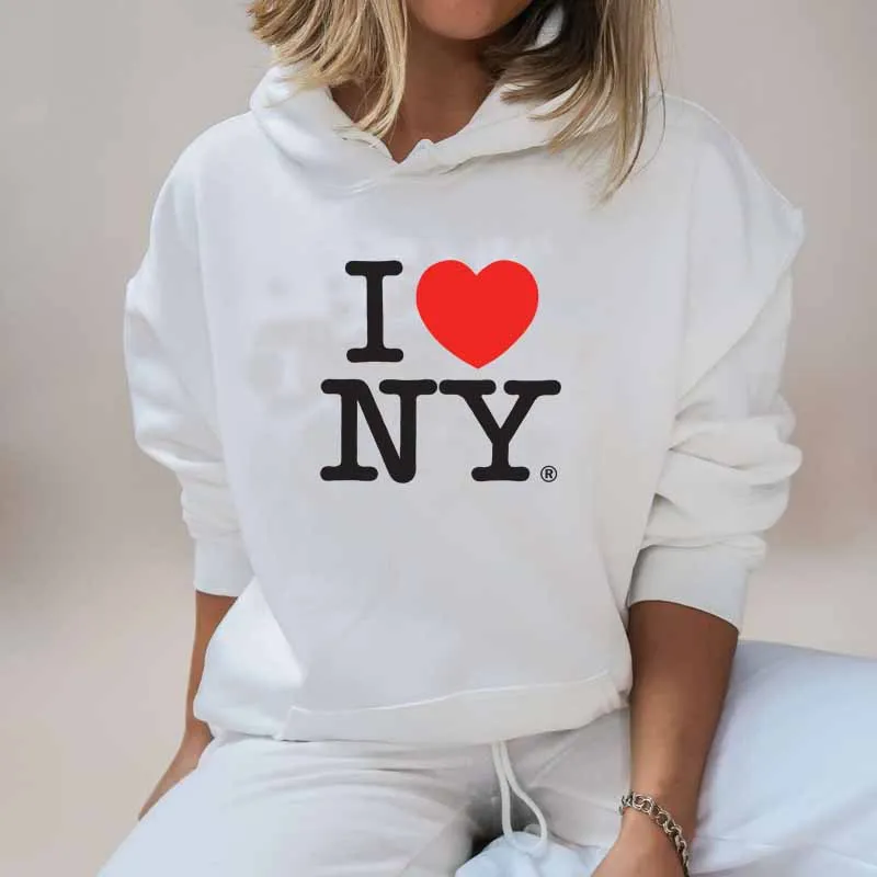 I Love Heart NY New York Women Hoodies Pure Cotton Long Sleeve Vintage Retro Simple Woman Clothing Winter Clothes Ladies Hoody