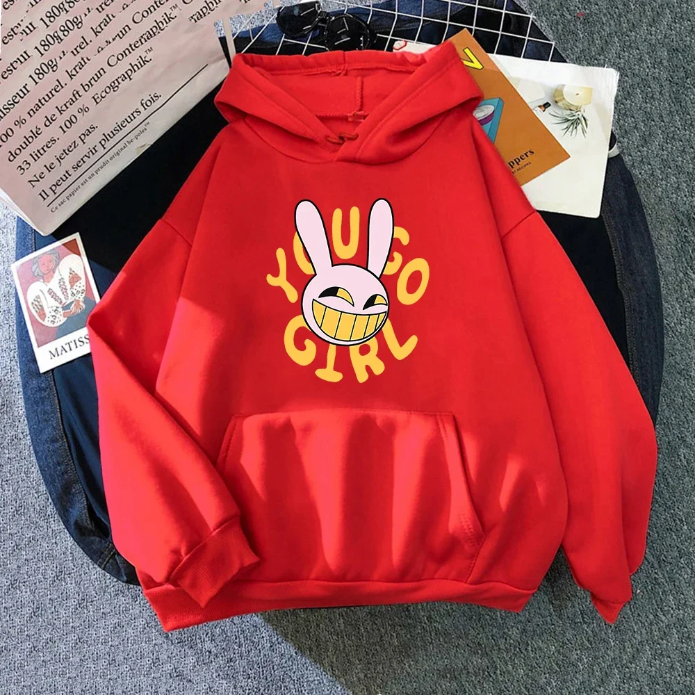 YOU GO GIRL Digital Circus Jax Hoodie, modischer Damen-Hoodie im Harajuku-Stil, lustiger, süßer Hasen-Hoodie, Unisex-Cartoon-Vintage-Pullover-Sweatshirt – Detail 14