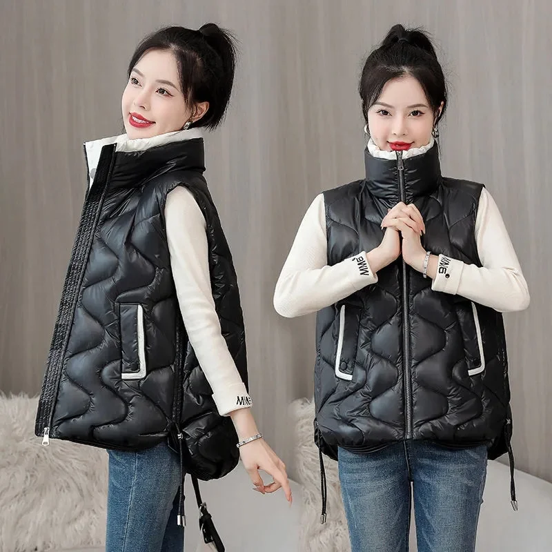 

2023 New Ladies Fashion Casual Autumn Winter Coat Women's Sleeveless Vest Short Jacket Solid Korea Female Waistcoat Outerwear