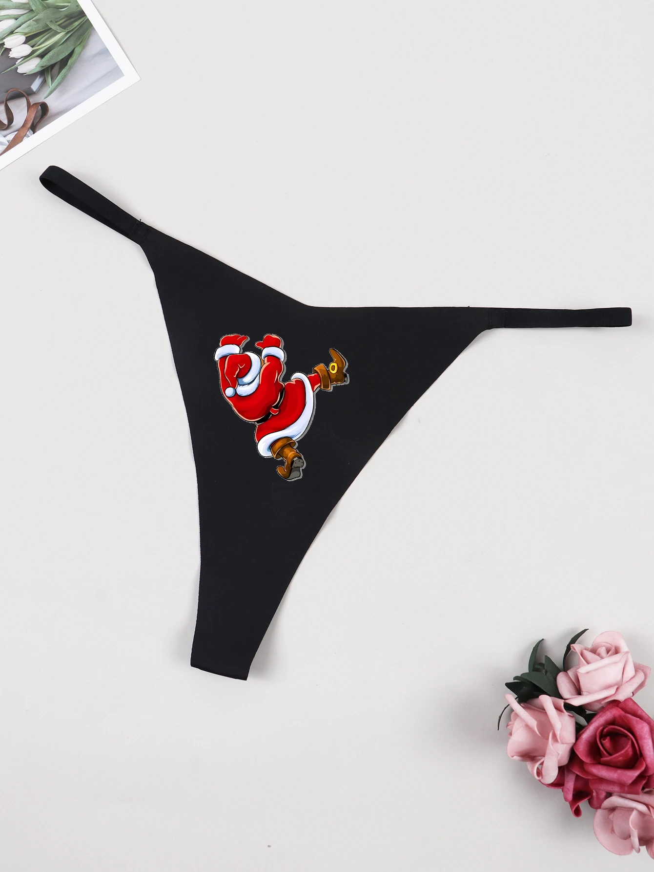 Christmas G String Women Panties with Father Christmas Prints Thong Briefs Femlae Sexy T-back Bikini Lingerie