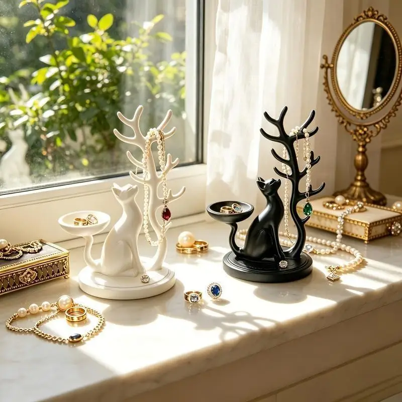 3D Printed Cat Jewelry Tray Desk Organizer Tree Shaped Jewelry Stand Multifunctional Storage Holder