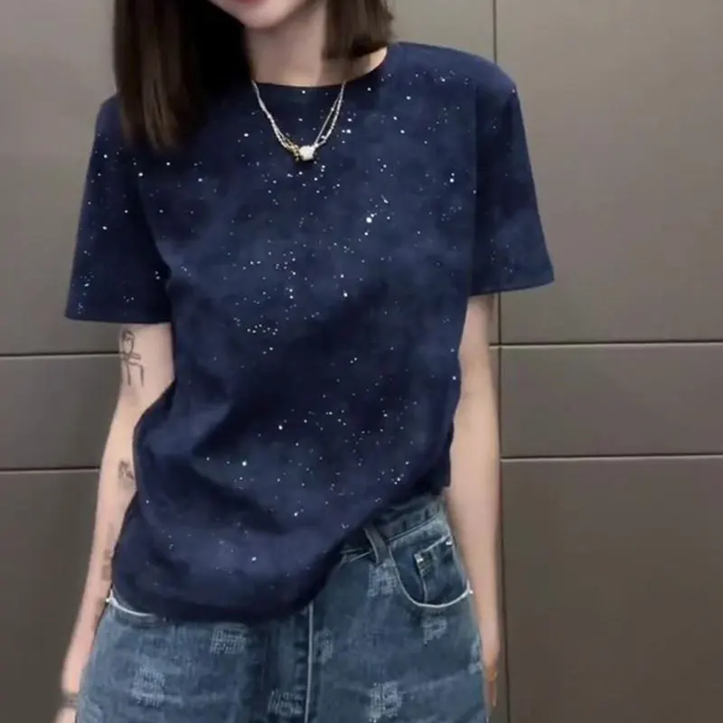 Elegant Harajuku Slim Fit Female Clothes Loose Casual All Match Tshirts Patchwork Solid Pure Cotton Short Sleeve TeesYY132