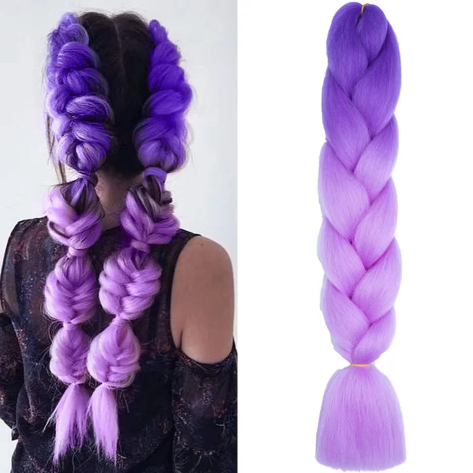 24 Inch Ombre Purple Jumbo Braiding Hair 100g Synthetic Heat Resistant Braid Hair Extensions for Boxing Braids Women
