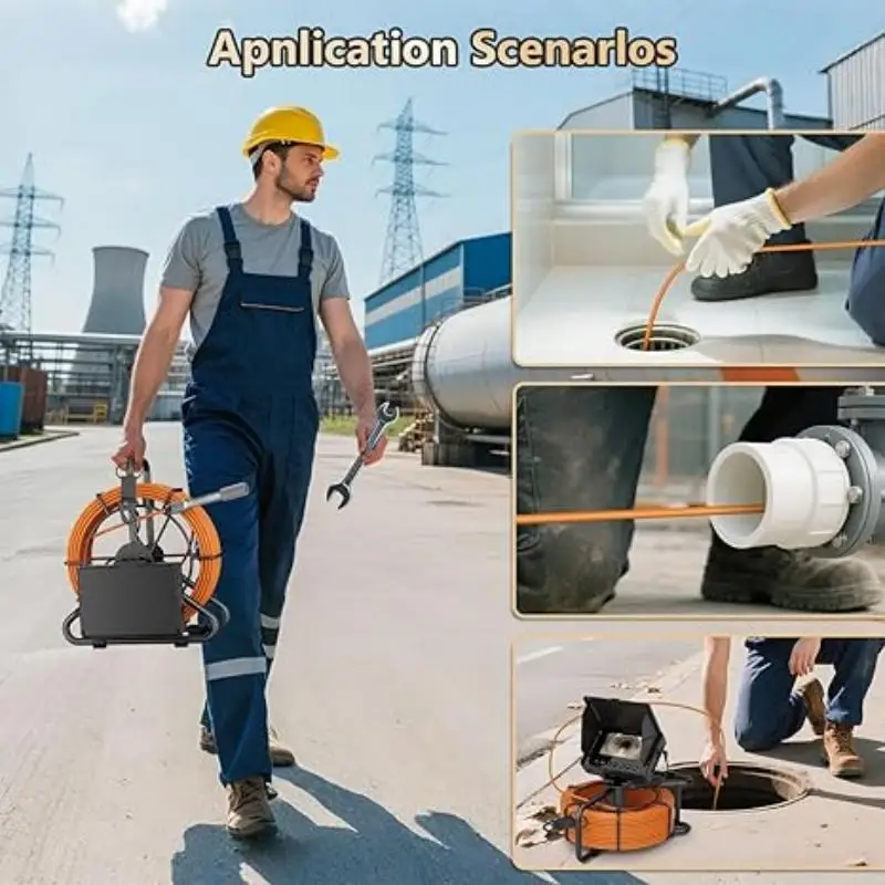 Sewer Pipe Inspection Camera - IP68 Waterproof, 8500mAh Rechargeable Battery, 12 High-Brightness LEDs, DVR Recording