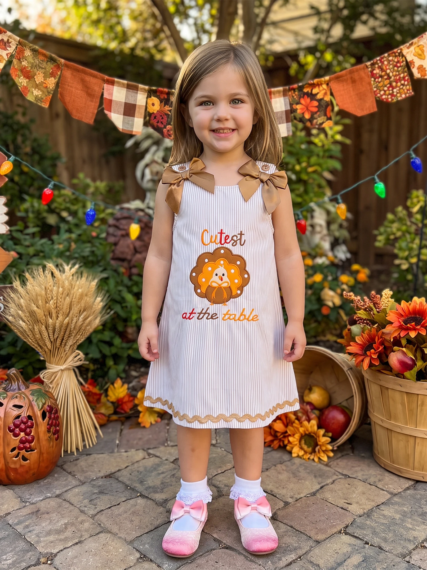 Thanksgiving Dress Turkey Thanksgiving Girl Thanksgiving Dress Letter Embroidery Crew Dress Letter Embroidery High Quality