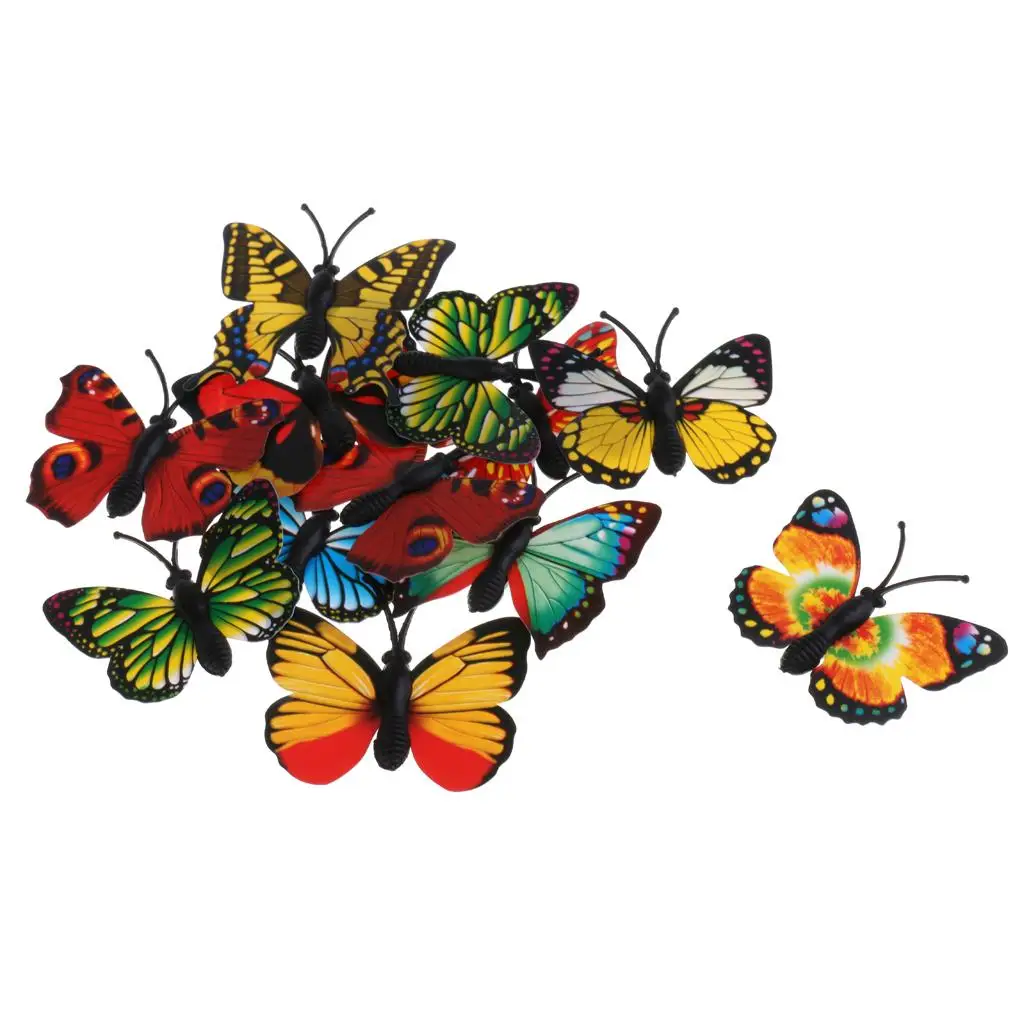 MagiDeal 12Pcs/Pack Simulation Plastic Butterfly Figures Animal Model for Garden Park Decor Kids Toy Gift Telling Story Props