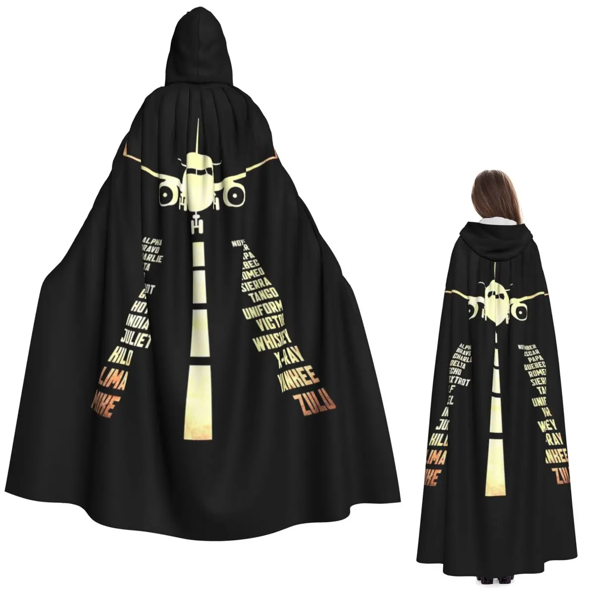 

Самолет Airstrip фонетический алфавит длинный плащ с капюшоном ведьма средневековый костюм косплей накидка Хэллоуин вечеринка для взрослых унисекс