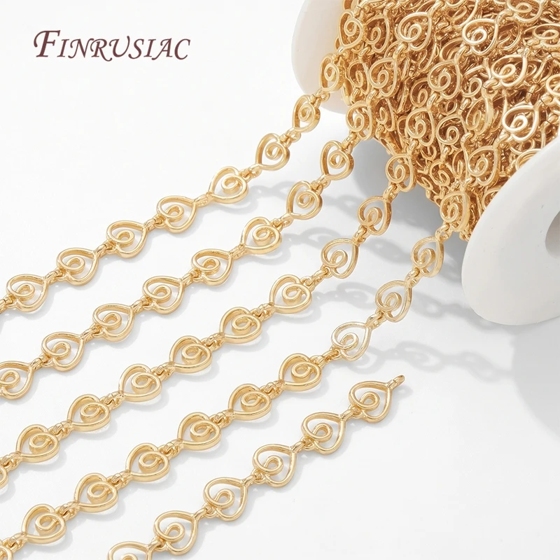 1M 14K Gold Plated Heart Link Chain Spool Hollow Swirl Heart Chain For DIY Necklace Bracelet Jewelry Making Supplies view 2