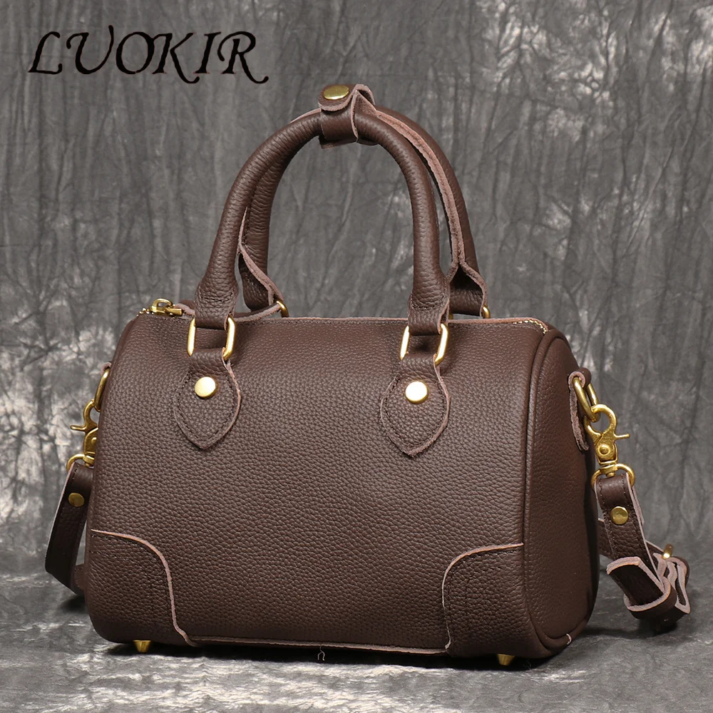 LUOKIR New Genuine Leather Women's Boston Bag Casual Tote Fashionable Shoulder Crossbody Bag High-End Elegant Pillow Bag