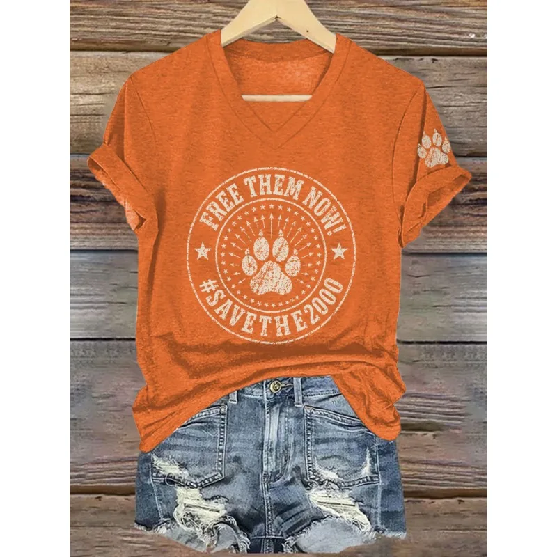 ilstile Women's Save The Beagles Dog Print T-Shirts Summer Short Sleeve Casual T Shirt V Neck Tops Tees Black White Blue t shirt