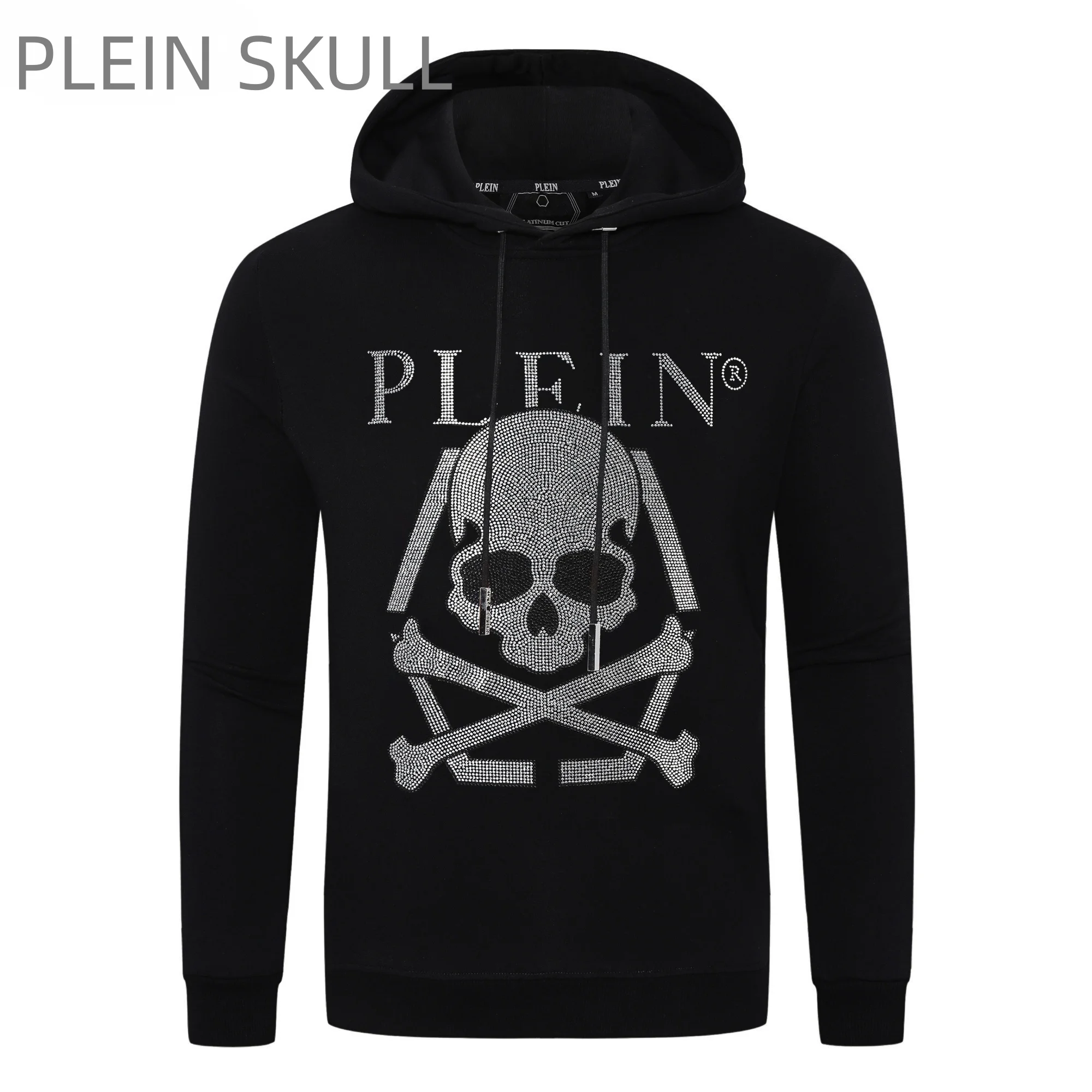 Plein Skull  Spring and Autumn  Hoodie Men's Personalized Long Sleeve Coat High Street Sports  Black Skeleton pattern hoodie
