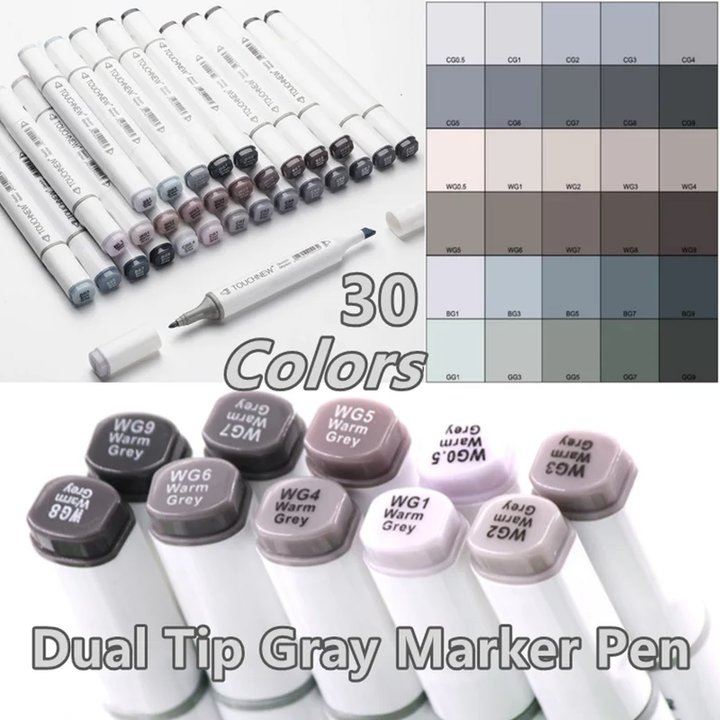 30 Colors Marker Pen Set Grey Dual Head Sketch Alcohol-based Art Markers Painting Drawing Manga Design Mark Art Supplies