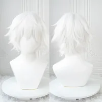 Anime Kaneki Ken Cosplay Wigs Short White Fluffy Wigs Eye Patch Heat Resistant Synthetic Hair Party Role Play