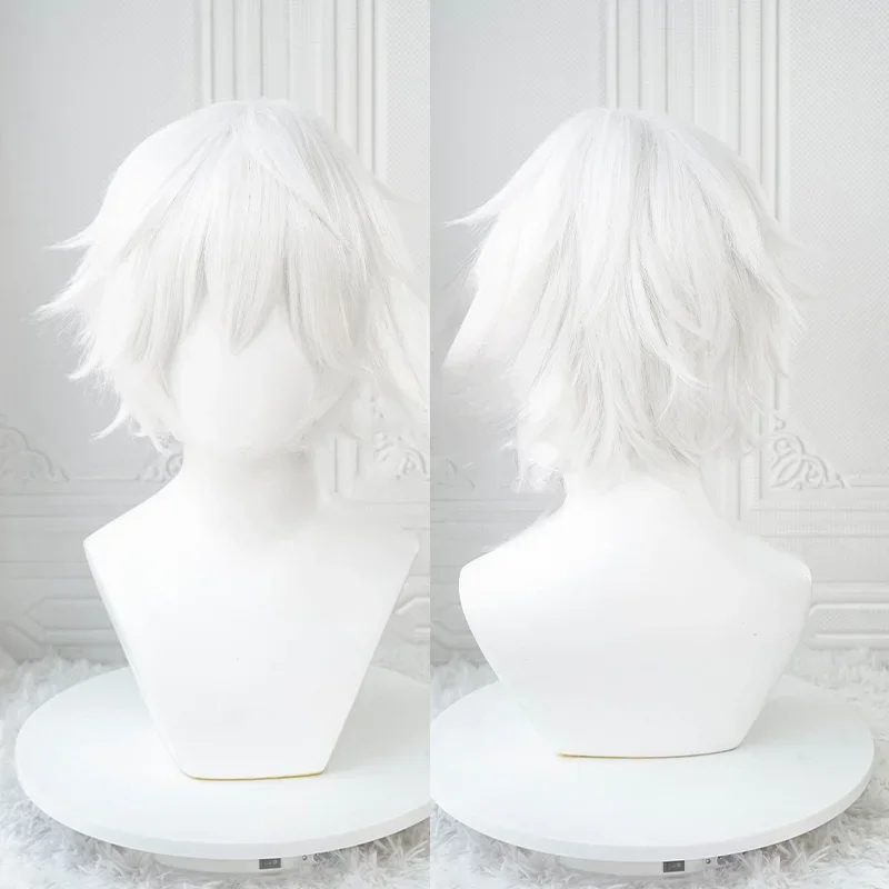 Peluca de Cosplay Anime Kaneki Ken Blanca Corta Esponjosa con Parche para Ojo Sintética Resistente al Calor Juego de Roles para Fiesta