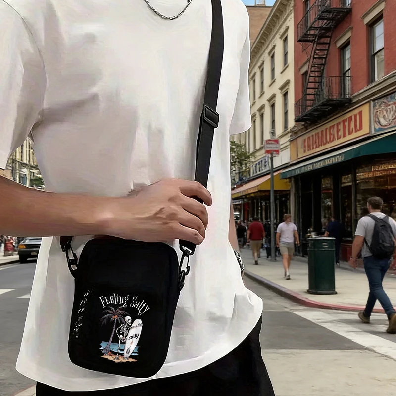 Feelinng Salty Vintage Skull Print Vintage Men's Square Crossbody Bag Fashion 2026 New Classic Style Perfect for Daily Commute