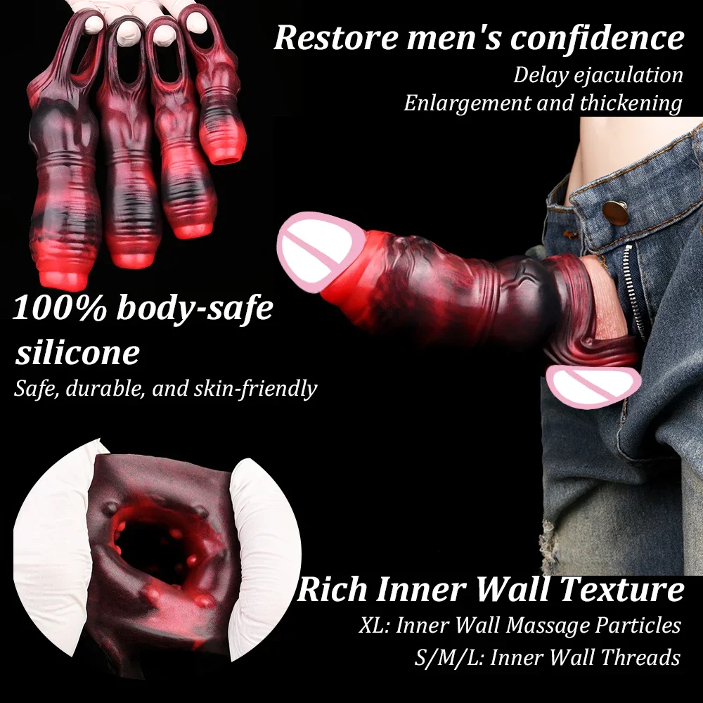 NNSX Internal Threaded Silicone Penis Sleeve Hollow Dog Dildo Enlarger Delay Ejaculation sex toys for Men Dick Girth Enhancement 4