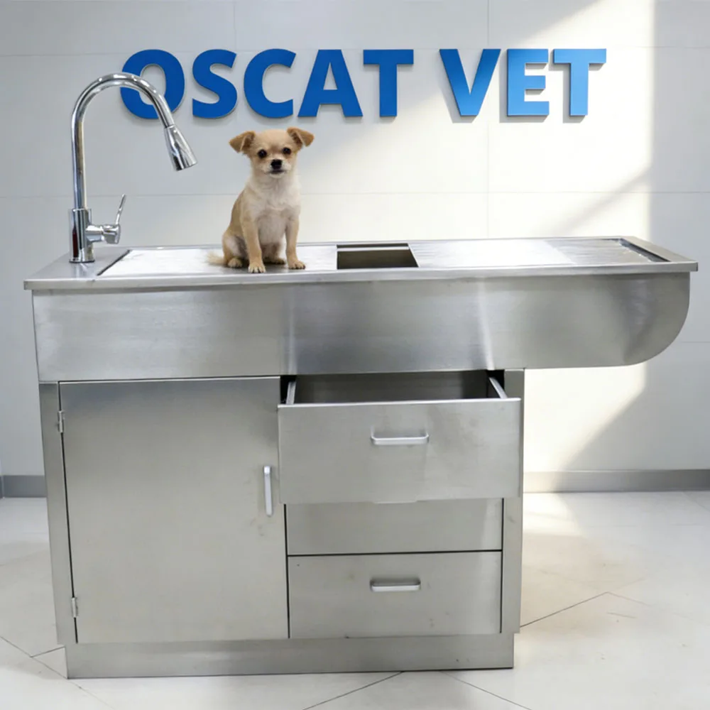 

OSCAT Vet Stainless Steel Treatment Table Animal Surgery Table Drawers Veterinary Equipment Pet Drain Work Table for Vet Clinic