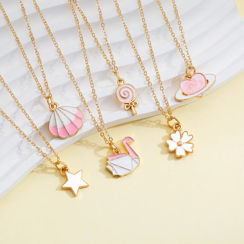 

Summer cartoon, fresh children's candy-colored pendant, animal heart alloy oil drip necklace