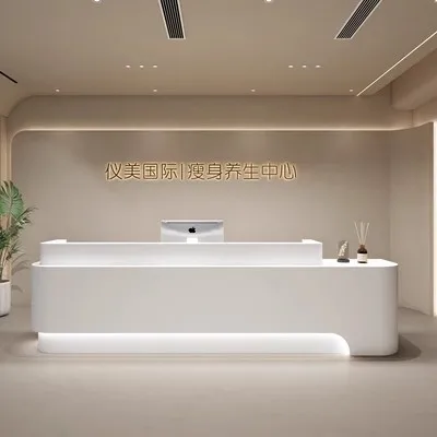 Custom Modern Curved Reception Desk for Beauty Salon Hairdressing Furniture Reception Counter Front Desk Custom Showcases