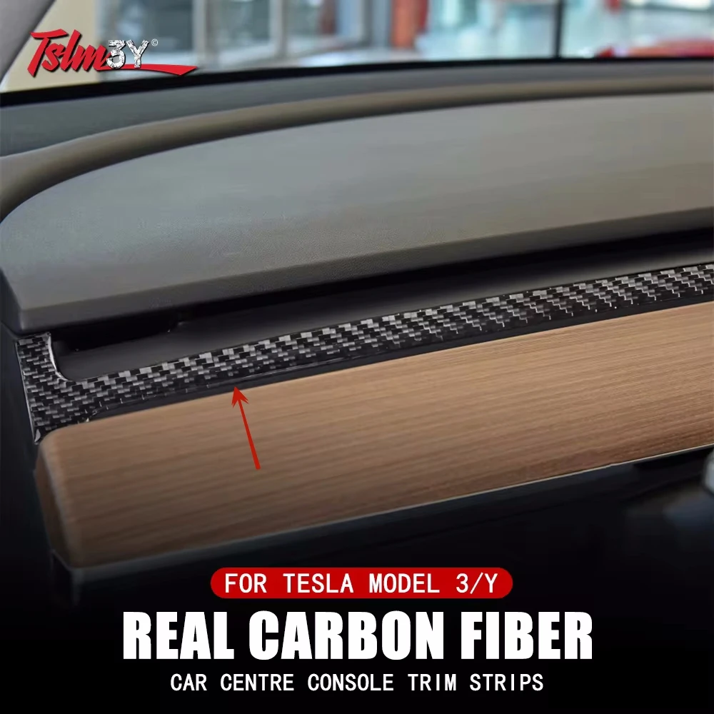 Car Center Dashboard Trim Strip Sticker for Tesla Model Y 2020-2022 Model 3 2017-2022 Forged Carbon Fiber Decoration Accessories