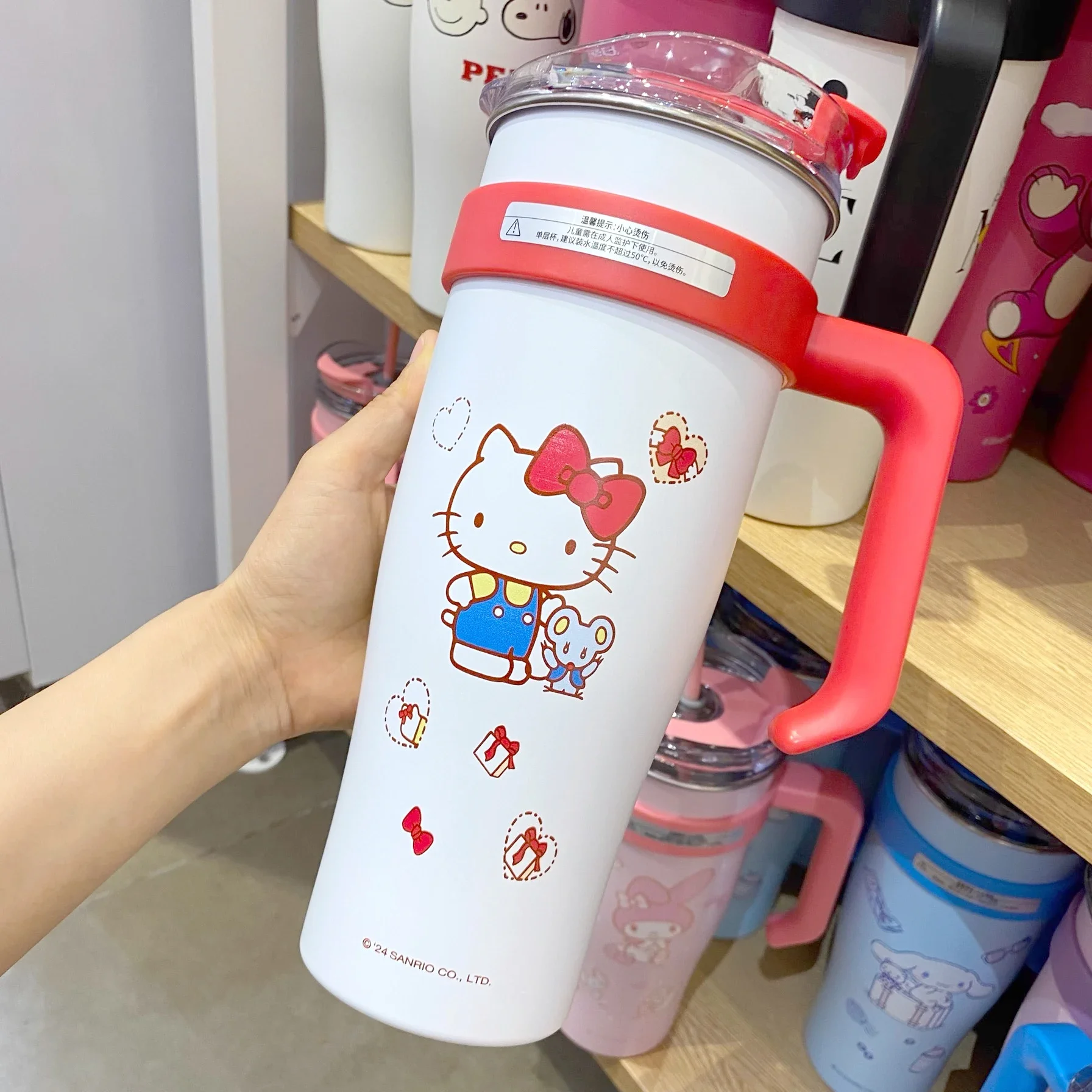 Sanrio 1600ml Large Capacity Straw Cup Melody Kuromi Hello Kitty Anime Figure 304 Stainless Steel Water Bottle Christmas Gift