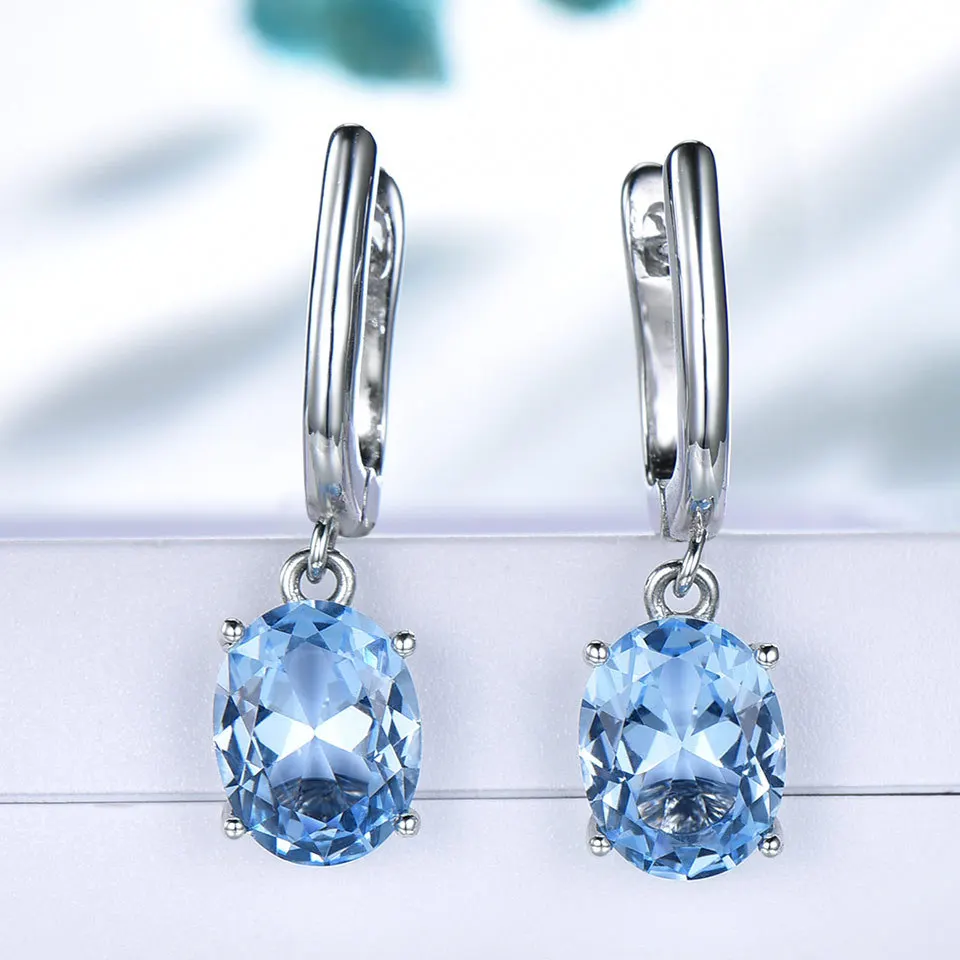 Pendientes colgantes de topacio azul Natural de corte ovalado, Plata de Ley 925 para mujer, joyería fina de piedras preciosas coloridas, Boucle d'oreille