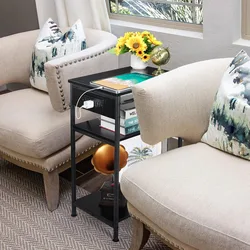 3-layer modern bedside table with charging station socket and USB port, suitable for side table bedrooms