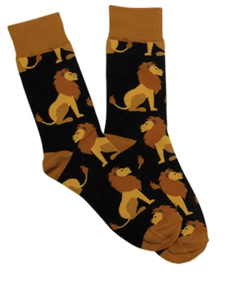 2 Pairs Tiger Lion Cool Character Orange Men's Handsome Crew Causal Socks Wild Animals Fancies Jacquard For Men