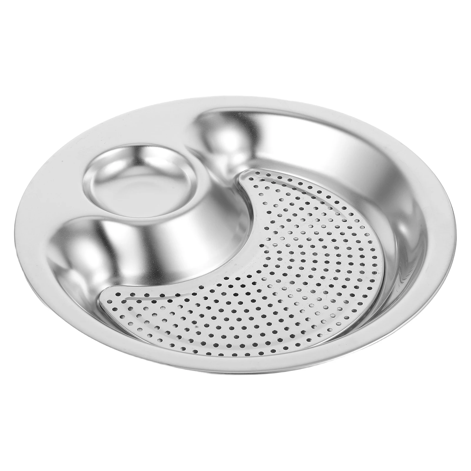 

Dumpling Plate Circular Stainless Steel 304 Two Compartment Dipping Sauce Dinner Plates Chips Salad Sushi Japanese Steak Round