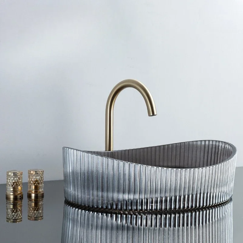 Minimalist Style Elliptical Crystal Washbasin Flute Series Tabletop Basin Bathroom Washbasin