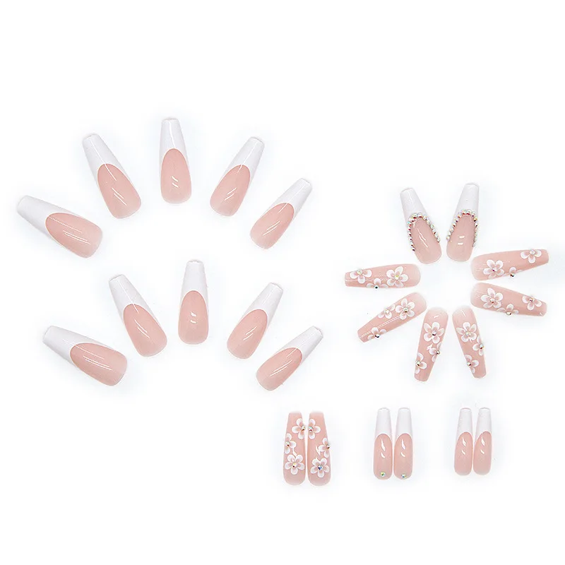 Bailarina Francesa Unhas Falsas, Prática com Prego, Gelo Mini Pó, Manicure Patch, 24Pcs