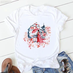 Red Crane Japanese Retro Vintage Art Print T Shirt Women Japanese Samurai Tshirt Femme Summer Fashion T-Shirt Female Streetwear