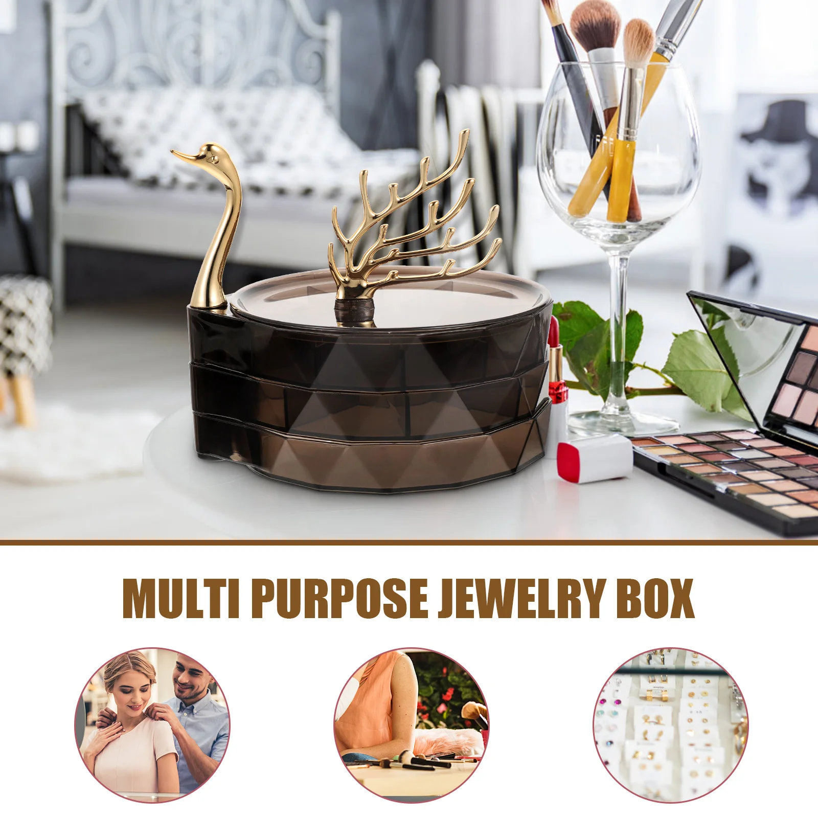 

1pcs Stylish Desktop Jewelry Box Storage Case Organizer For Necklaces Earrings Rings Bangle Bracelet Small Compact Case Home