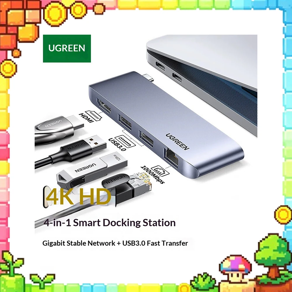 UGREEN CM458 20490 USB C Hub Direct Plug HDMI Gigabit Ethernet Docking Station Multiport Adapter for Laptop Computer Monitor.