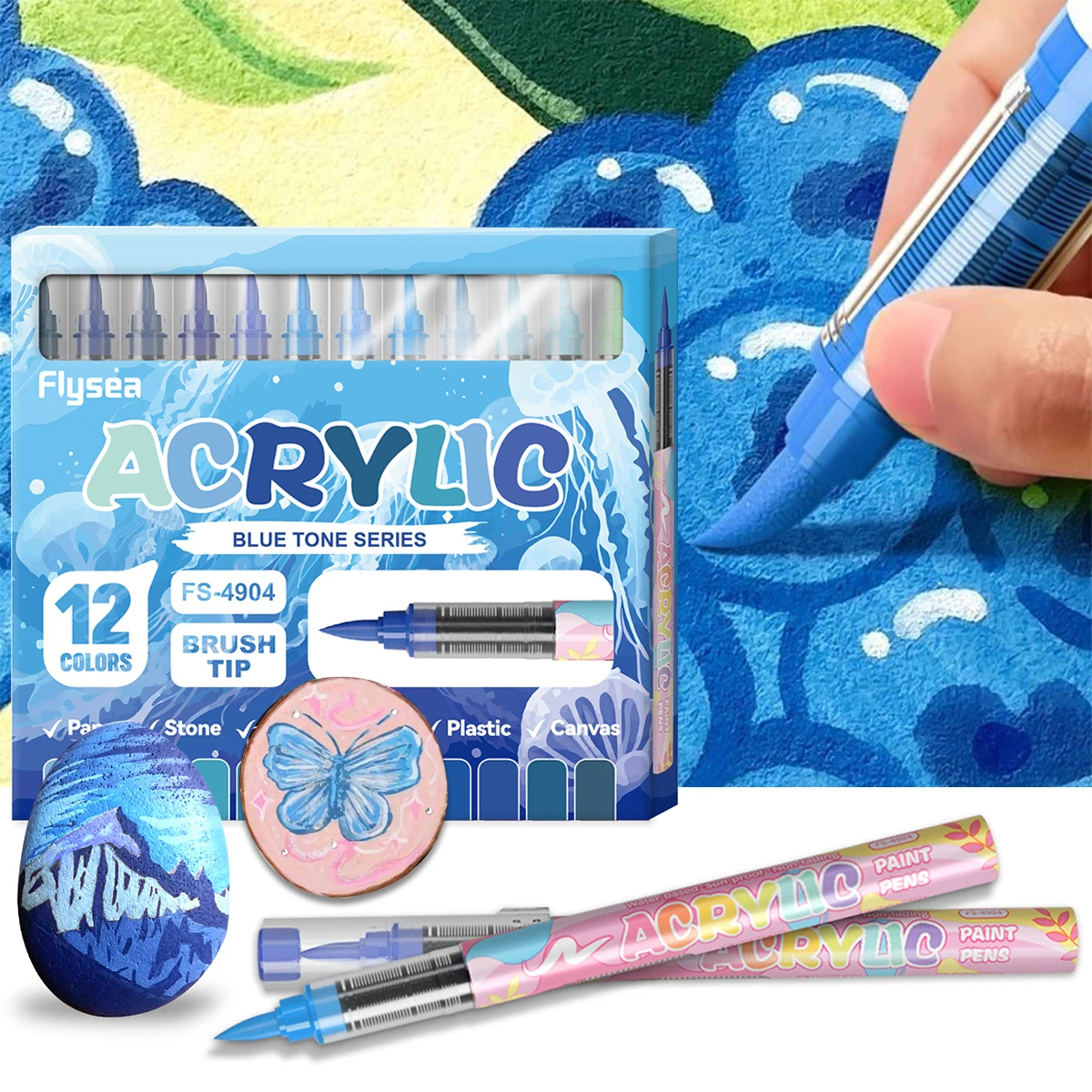 

Blue Macaron Acrylic Paint Pens Markers Premium Acrylic Paint Markers Fine Tip and Brush Tip Art Painting Supplies DIY Crafts