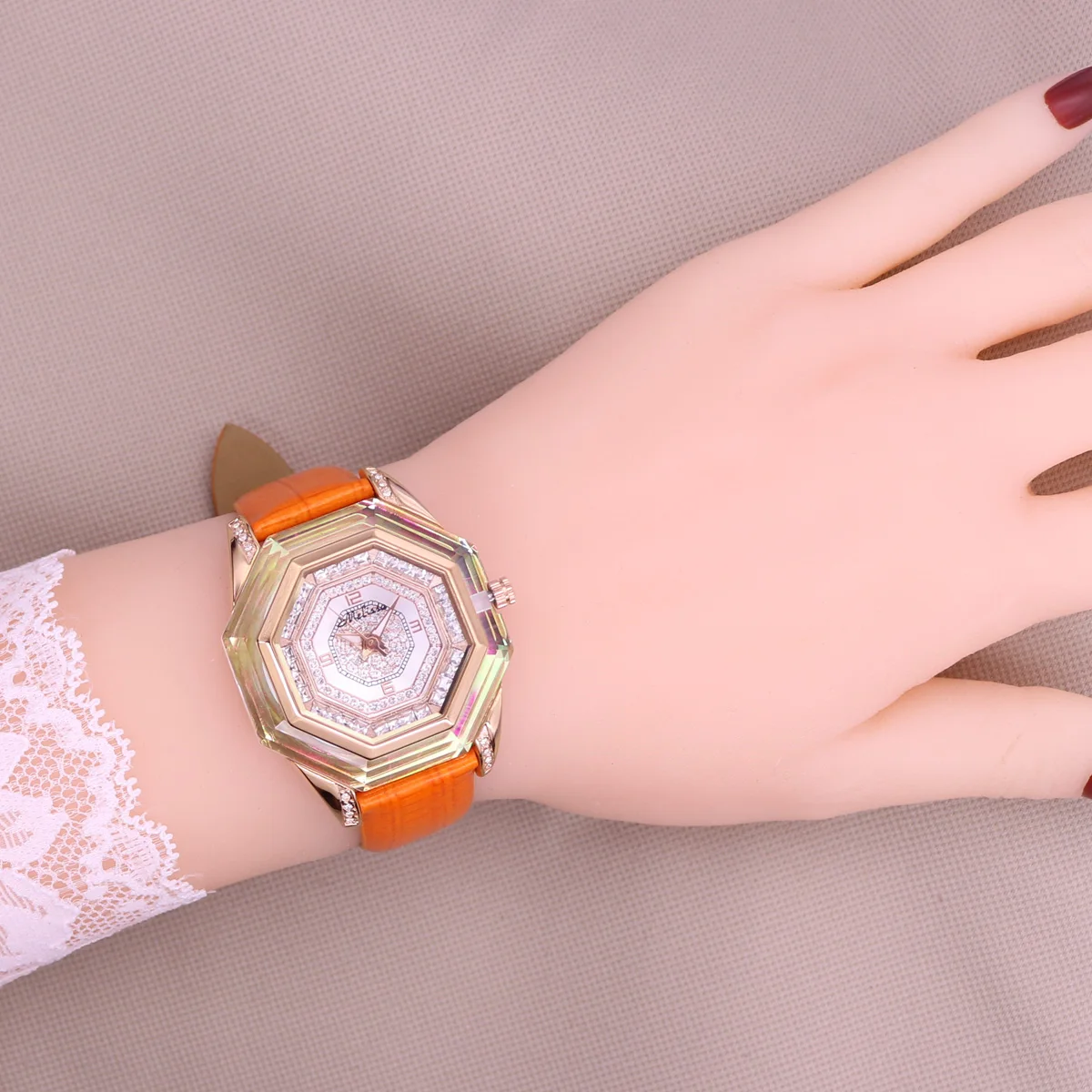 ¡Oferta! Melissa-reloj multifunción de cristal para hombre y mujer, pulsera de cuero con varios tipos antiguos, sin horario, regalo para chicas