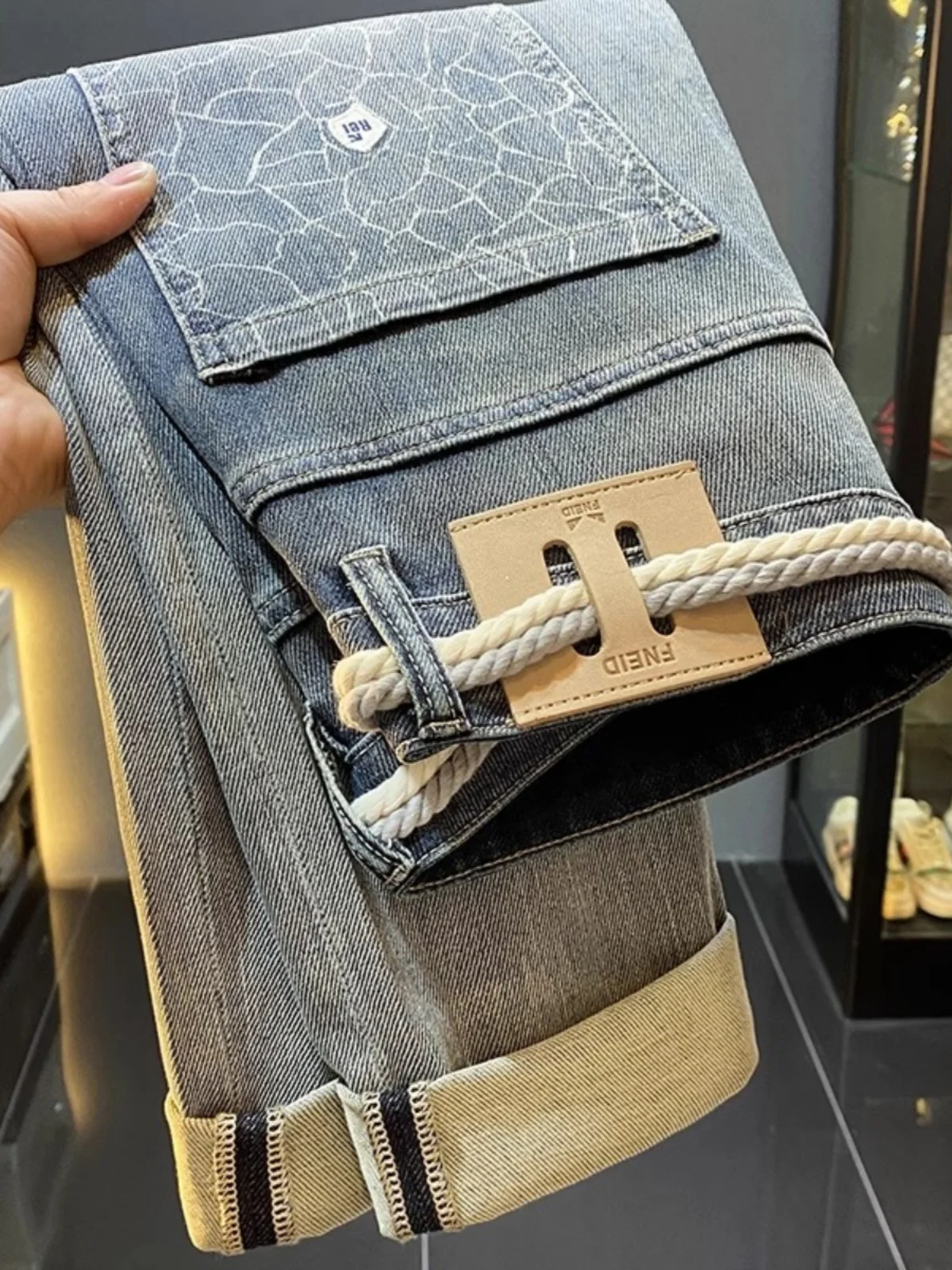 

Мужские джинсы American Sle Heavyweight, весна 2025, приталенные, прямые, повседневные, высококачественные, модные, брендовые, свободного кроя