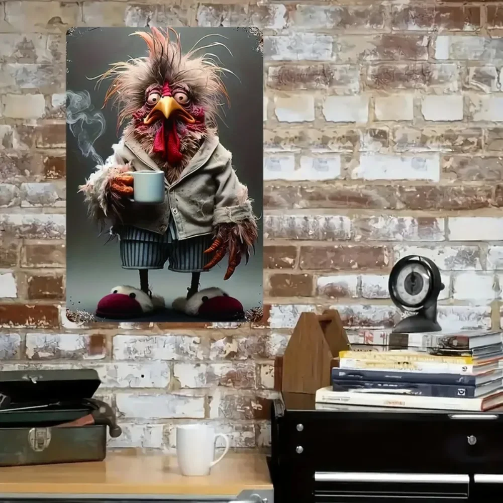 Panneau métallique poulet et café – Décor artistique mural peculiar de ferme, adapté à la maison, au café, au Bar, au panneau dé