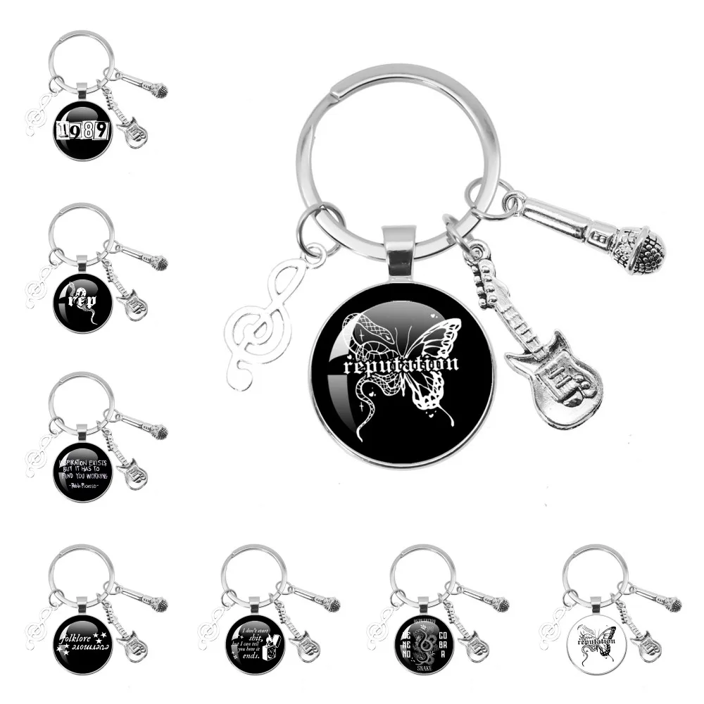 

Swift Pop Album Music 1989,Red,Lover,Folklore And Reputation Glass Cabochon Music Themed Keychain Jewelry Gift For Fans