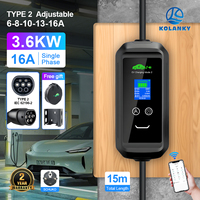 Kolanky Portable Ev Charger 16A 1P 3.6KW Type 2 Tuya App Wifi Connection Timer Charging For Electric Vehicle Hybrid Total 15M